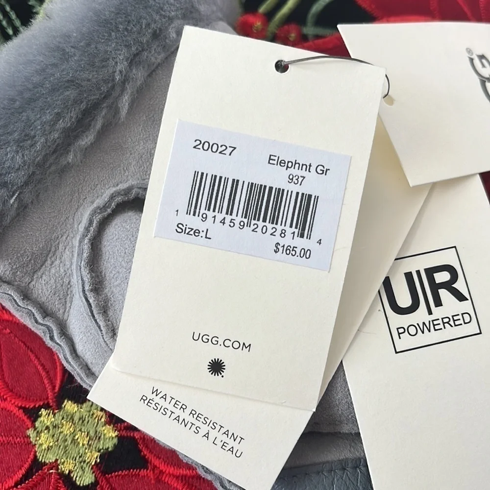 Brand New UGG Shearling Sheepskin Handsewn Touchscreen Gray Gloves Leather Trim